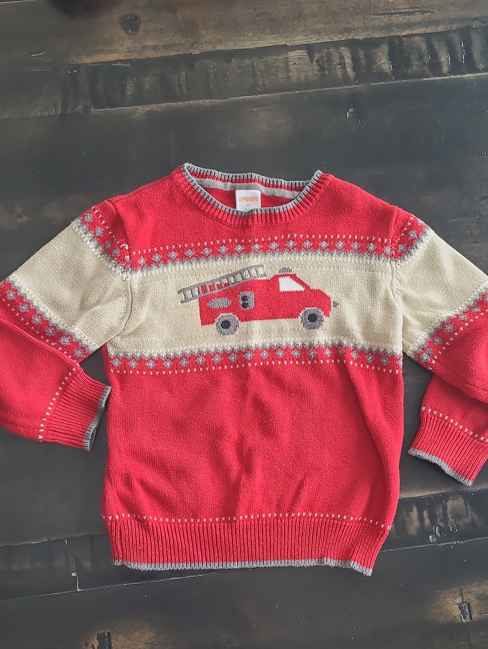 Size 3 Gymboree Fair Isle Fire Truck Knit Sweater